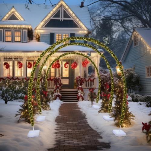 Janinka 3 Sets 10 FT Christmas Archway Outdoor LED String Lights Xmas Outdoor Arches Decor Xmas Arch Pathway Markers for H...