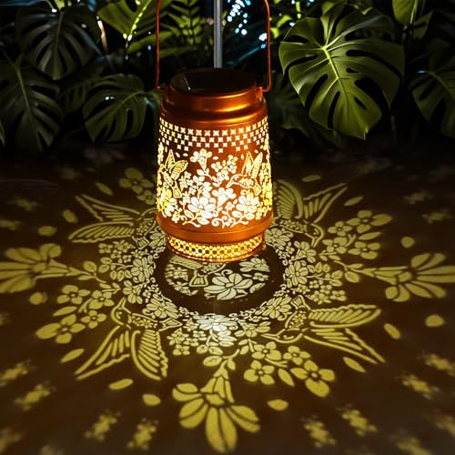 Solar Lanterns Outdoor Waterproof Decorative Garden Solar Lights Outdoor,Hanging Hollow Out Metal Ornaments Decor for Outs...