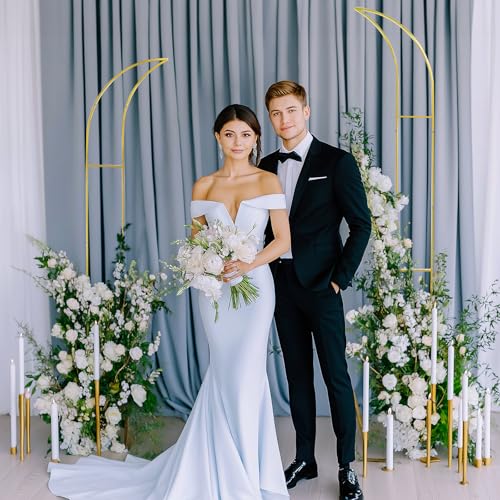 HeyMate Metal Arch Backdrop Stand, Gold Curved Top Wedding Arch Set of 2 (6.85 FT/6.5 FT) Half Moon Wedding Arches Frames ...
