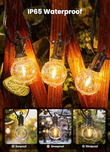 Brightown Outdoor String Lights, 50FT 25 G40 Bulbs Shatterproof Patio Lights, IP65 Waterproof Dimmable Hanging Connectable...