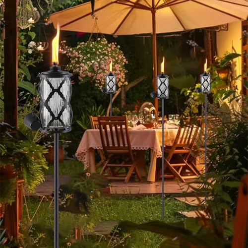 MQKIWAO 4 Pack Glass Citronella Torches, 16 oz Garden Torches for Outside, 55 inch Outdoor Clear Glass Citronella Torches ...