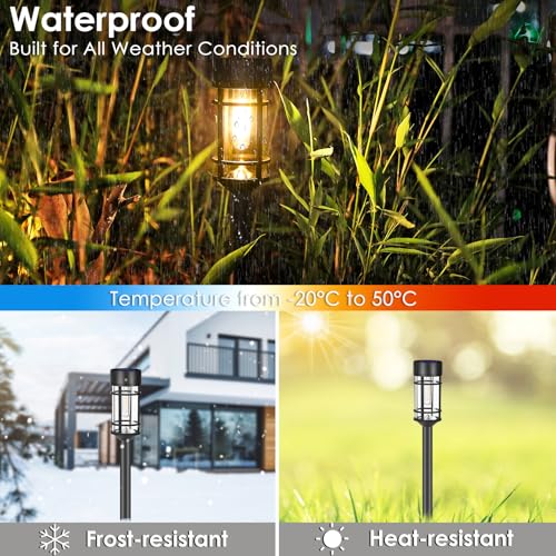Mancra Solar Pathway Lights, 8 Pack LED Solar Lights Outdoor Waterproof, Glass Metal Garden Lighting for Yard Path Landsca...