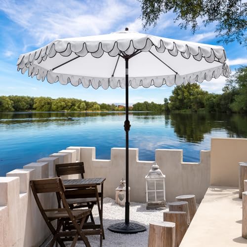 Funsite 9Ft Elegant Valance Patio Umbrella, Outdoor Umbrellas for Patio with Auto-Tilt and Crank Systerm, Table Umbrella f...
