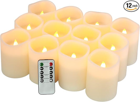 Flameless Candles Battery Operated Candles Set of 12(D:3" X H:4") Pillar Real Wax Led Candles with 10-Key Remote and Cycli...