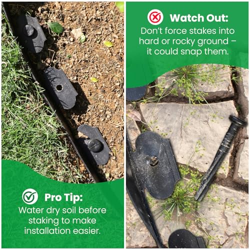 MIXC Garden Edging Border, 100FT 2 Inch Tall Plastic Landscape Edging with 150 Stakes, Flexible Tool-Free Lawn Border for ...