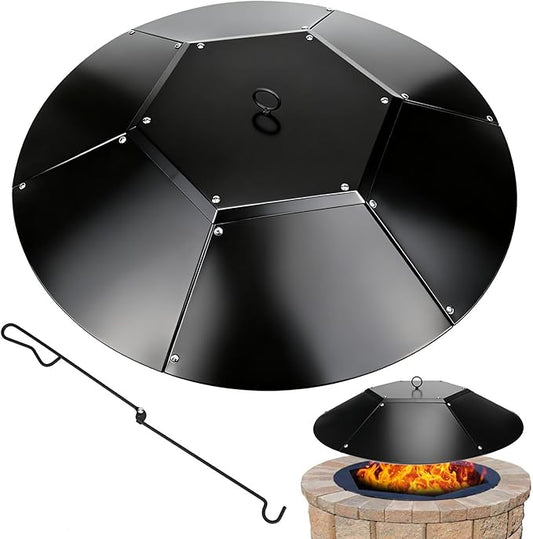32 inch Fire Pit Lid Round,Metal Fire Pit Lid with Handle & Poker Fits for Fire Pits up to 30",Outdoor Firepit Lids Heavy ...