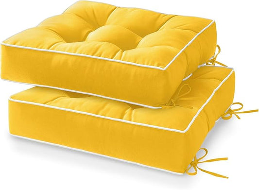 HARBOREST Outdoor Chair Cushions Set of 2, Tufted Patio Chair Cushions with Ties, Square Corner Outdoor Cushions for Patio...