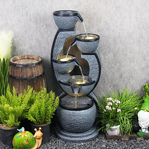 AXUSKY 37.4''H 5-Tier Outdoor Water Fountains Decor Resin Indoor Fountain for Garden, Floor Patio, Deck, Porch, Backyard a...