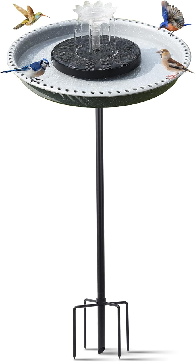 Feemiyo Bird Bath with Solar Powered Fountains for Hummingbirds,Stable Stylish Design with 5-Prong Base,Hummingbird Bird B...