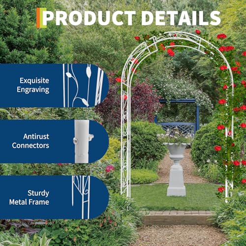 GarveeLife Metal Garden Arch, Outdoor Garden Arch Arbor Trellis for Climbing Plants, Wedding Arches for Ceremony, Wedding ...