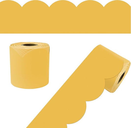 Carson Dellosa 65Ft of Goldenrod Yellow Green Bulletin Board Borders, 1 Roll of Mango Scalloped Trim for Rolling Whiteboar...
