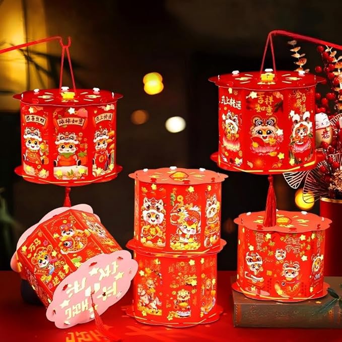 4pcs Red Chinese Festival Lantern Hanging Paper Lantern DIY for Chinese New Year Traditional Hand Made Lanterns Festival H...
