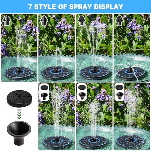 Yzert Solar Fountain with 2000 mAh Battery Backup Works in Cloudy, Glass Solar Powered Bird Bath Fountains with 7 Nozzles,...