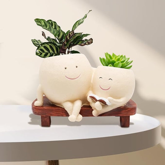LAUGOKOBE Smily Face Planter Pot for Plants, Cute Double Head Planters for Indoor Outdoor Plants, Modern Lady Head Vase Gi...