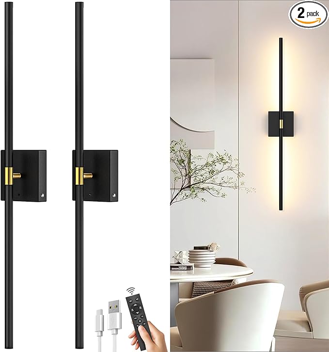 iThird Battery Operated Wall Sconce Set of 2: Rechargeable Wall Lights Wireless Sconces with Touch and Remote, 360° Rotate...