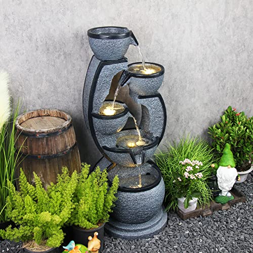 AXUSKY 37.4''H 5-Tier Outdoor Water Fountains Decor Resin Indoor Fountain for Garden, Floor Patio, Deck, Porch, Backyard a...