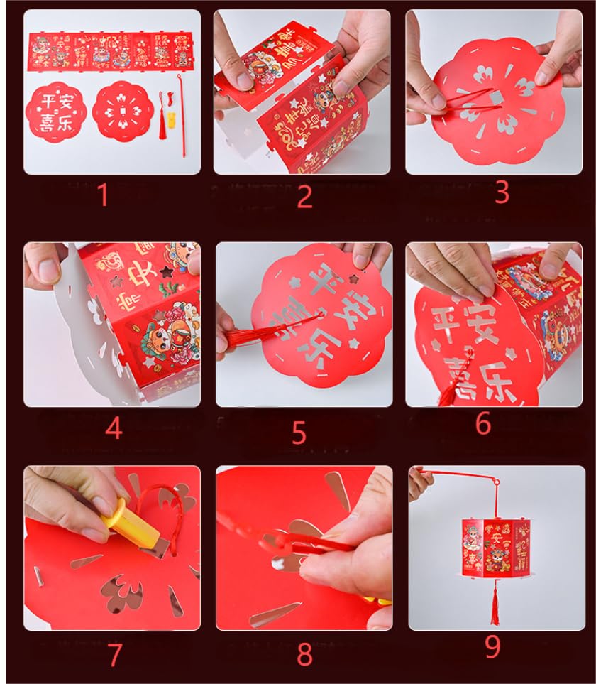 4pcs Red Chinese Festival Lantern Hanging Paper Lantern DIY for Chinese New Year Traditional Hand Made Lanterns Festival H...