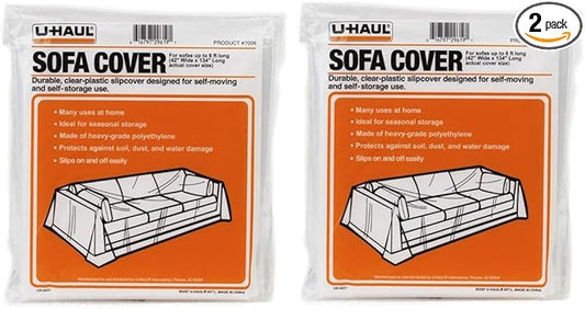U-Haul Sofa Covers - 2 Pack – Plastic Moving and Storage Covers for Couches Up to 8’ Long – 134” x 42” Covers – Water Resi...