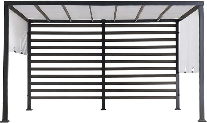 SUNJOY Outdoor Pergola 10 x 12 ft. Steel Pergolas with White Adjustable Shade and Privacy Screen for Backyard, Garden Acti...