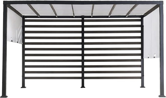 SUNJOY Outdoor Pergola 10 x 12 ft. Steel Pergolas with White Adjustable Shade and Privacy Screen for Backyard, Garden Acti...