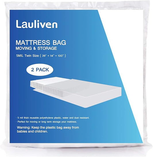 Lauliven 2-Pack Mattress Bag for Moving - Twin Size Mattress Storage Bag - 5 Mil Heavy Duty - Extra Thick Mattress Cover P...