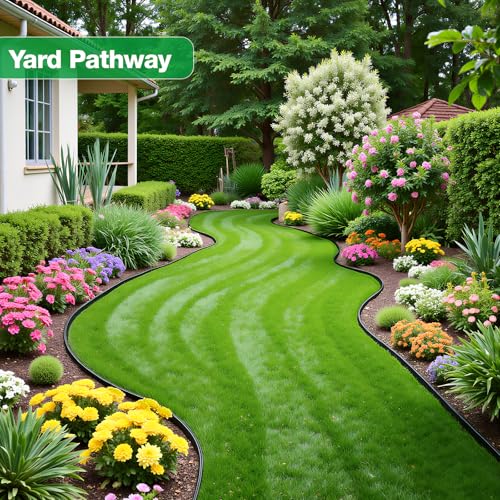 MIXC Garden Edging Border, 100FT 2 Inch Tall Plastic Landscape Edging with 150 Stakes, Flexible Tool-Free Lawn Border for ...