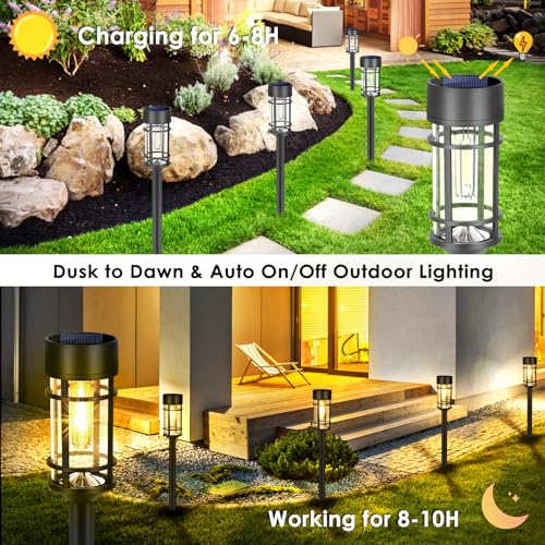 Mancra Solar Pathway Lights, 8 Pack LED Solar Lights Outdoor Waterproof, Glass Metal Garden Lighting for Yard Path Landsca...