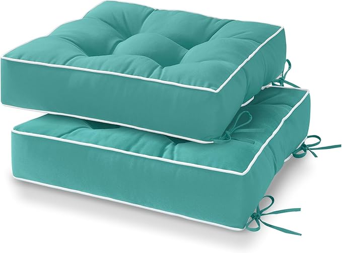 HARBOREST Outdoor Chair Cushions Set of 2, Tufted Patio Chair Cushions with Ties, Square Corner Outdoor Cushions for Patio...