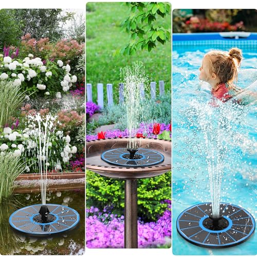 Yzert Solar Fountain with 2000 mAh Battery Backup Works in Cloudy, Glass Solar Powered Bird Bath Fountains with 7 Nozzles,...