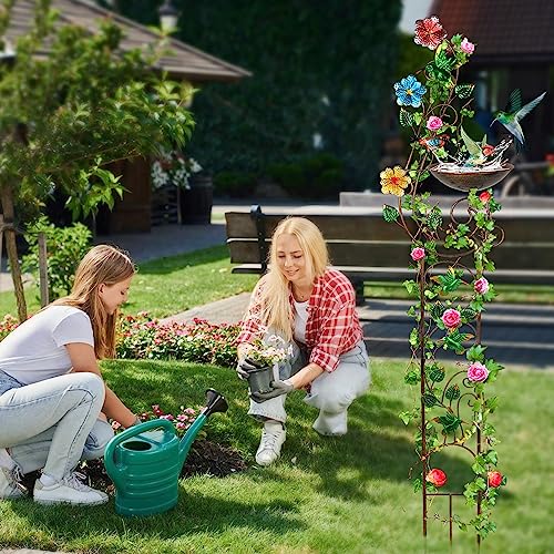 YADOOLIFE 57” Bird Bath with Garden Trellis for Climbing Plants Outdoor, Small Decorative Trellises Metal Birdbath Bird Ba...