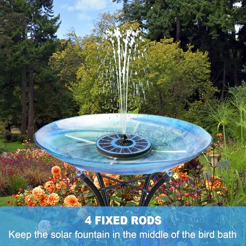 Yzert Solar Fountain with 2000 mAh Battery Backup Works in Cloudy, Glass Solar Powered Bird Bath Fountains with 7 Nozzles,...