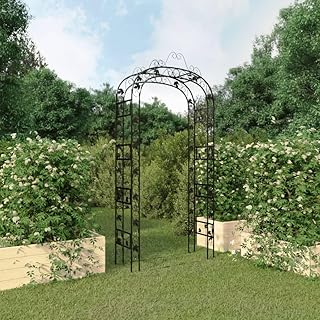 YAFF Garden Arch Black Powder-Coated Steel Large Decorative Inlays,Garden Arches, Trellises, Arbours & Pergolas-319350
