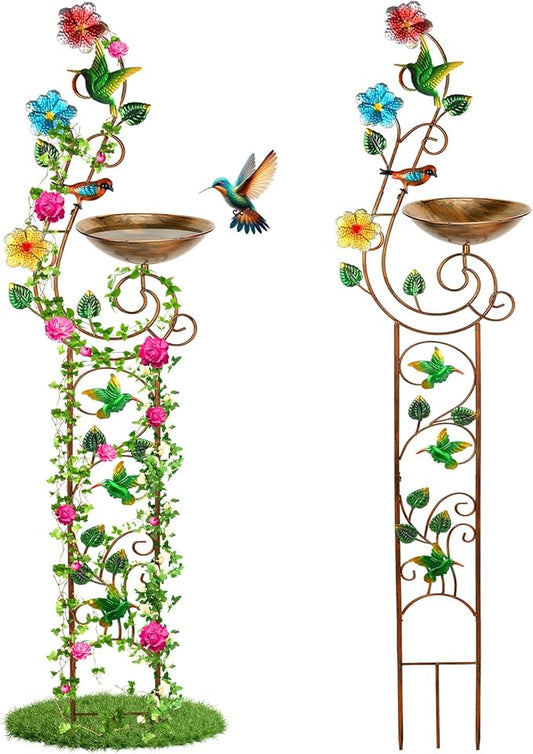 YADOOLIFE 57” Bird Bath with Garden Trellis for Climbing Plants Outdoor, Small Decorative Trellises Metal Birdbath Bird Ba...