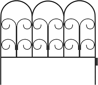 Metal Garden Fencing - Set of 5 Interlocking Panels for Flower Beds and Landscaping - Decorative Scroll Edging with Lawn S...