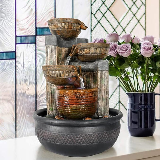 Handunmi 15.7''H 4-Tier Relaxation Indoor Tabletop Waterfall Fountain with LED Lights Desktop Fountains Calming Sound for ...