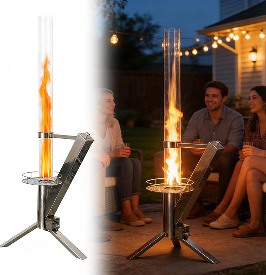 Pellet Heater 50 Inch Patio Heaters for Outdoor Use Stainless Steel Wood Pellet Patio Heater Modern Flame Viewing Experien...