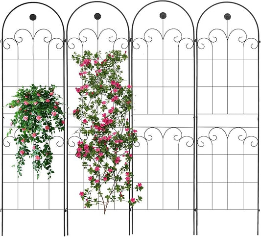 4 Pack 71x20inch Metal Rustproof Garden Trellis with Black Metal Coating，Decorative Garden Fencing Flower Trellis Featurin...