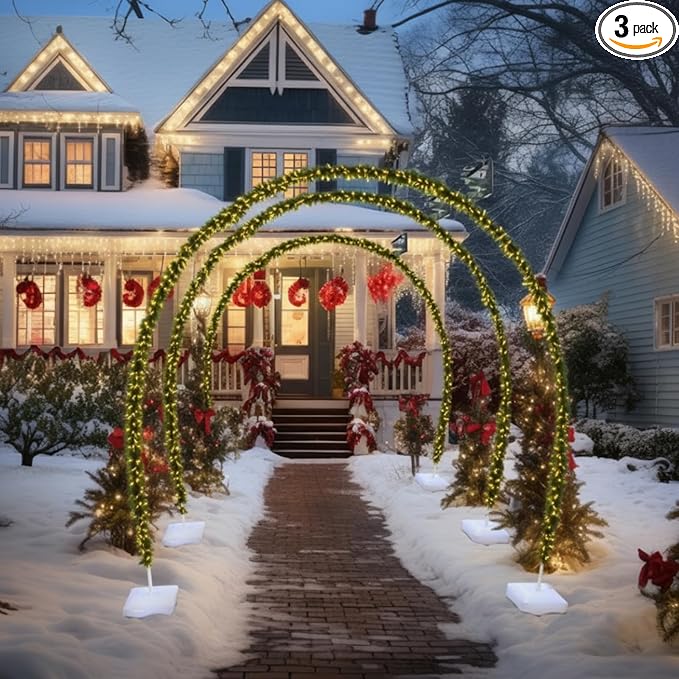 Janinka 3 Sets 10 FT Christmas Archway Outdoor LED String Lights Xmas Outdoor Arches Decor Xmas Arch Pathway Markers for H...