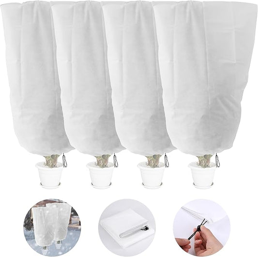 Alpurple 4 Packs Winter Drawstring Plant Covers - 47" X 31.5" Warm Plant Protection Cover Bags, Frost Cloth Blanket Protec...