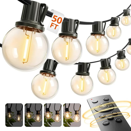 addlon Outdoor String Lights 50FT G40 with Remote, 27 LED Shatterproof Bulbs, Dimmable Patio Globe Lights Waterproof, Hang...