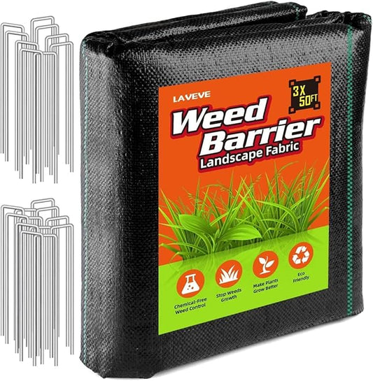 LAVEVE 3FT x 50FT Weed Barrier Landscape Fabric, 3.2oz Premium Heavy Duty Garden Cloth, Ground Cover for Gardening, Farmin...
