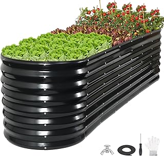 24" Tall Galvanized Raised Garden Bed Outdoor, 8x2x2ft Deep Metal Planter Box with Safety Edging & Support Bars, Large Ova...