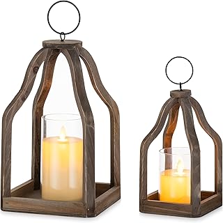 Romadedi Farmhouse Decorative Lantern Wooden - Set of 2 Rustic Wood Lanterns Candle Holder for Wedding Table Centerpieces ...
