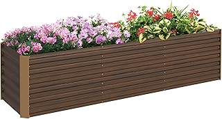 Outsunny 8 x 2 x 2ft Galvanized Raised Garden Bed Kit, Outdoor Metal Elevated Planter Box with Safety Edging, Large Raised...
