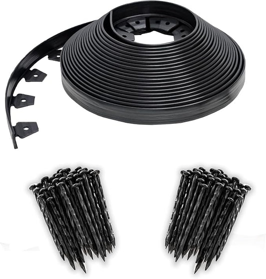 EasyFlex No-Dig Landscape Edging with BONUS Anchoring Spikes, 1.5 in. Tall Straight Top Plastic Garden Border, 100 Foot Ki...
