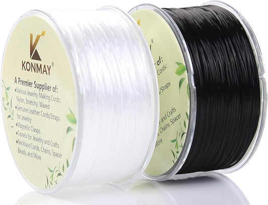 KONMAY 0.8mm White&Black Spandex Elastic String with Dispenser, Soft Stretch Beading Cord, 90 Yards for Bracelets, Necklac...