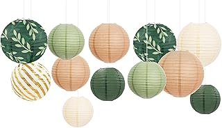 AOBKIAT Party Decorations Paper Lanterns Set,12PCS Sage Green Brown Chinese Japanese Hanging Paper Lantern for Green Boho ...