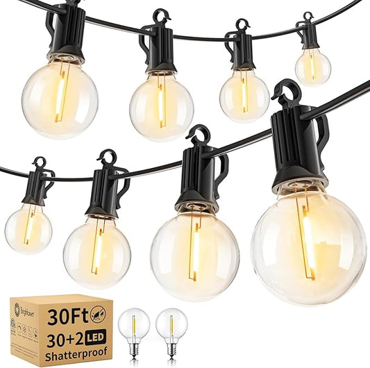 Brightown Outdoor String Lights - Waterproof Globe Patio Lights 30 Ft with 30 G40 Shatterproof LED Bulbs, Connectable Comm...