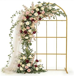 6.5Ft W x 3.3Ft H Gold Metal Wedding Arches, Backdrop Stand, Balloon Arch Stand for Ceremony Garden Climbing Plants Weddin...