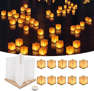 FuHigh 10Pack 6”Paper Floating Candle Lantern,Wooden Water Lanterns with Candles,Outdoor Patio Decor for Pool Parties,Wedd...